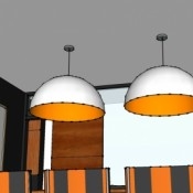 Sfeerschets van halve bol hanglamp boven tafel